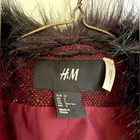 Burgundy H&M Faux Fur Jacket - Picture 3 of 5